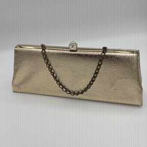 Vintage Metallic Gold Elegant Clutch Bag w/Chain Colorful Inside -Gorgeous!!